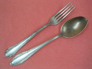 HML HMU 2pc SERVING SPOON & FORK FLATWARE SILVERWARE SILVERPLATE