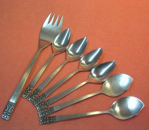 CARLTON CAMEO 7pc Serving Fork 2 Jelly 4 Fruit STAINLESS FLATWARE SILVERWARE