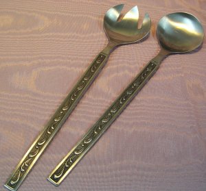 ONEIDA OHS 330 OHS330 SALAD SERVING FORK & SPOON SERVERS STAINLESS FLATWARE SILVERWARE