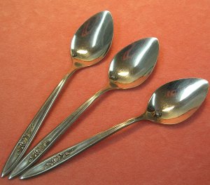 IMPERIAL SHADOW ROSE 3 TEASPOONS PRESTIGE STAINLESS FLATWARE SILVERWARE
