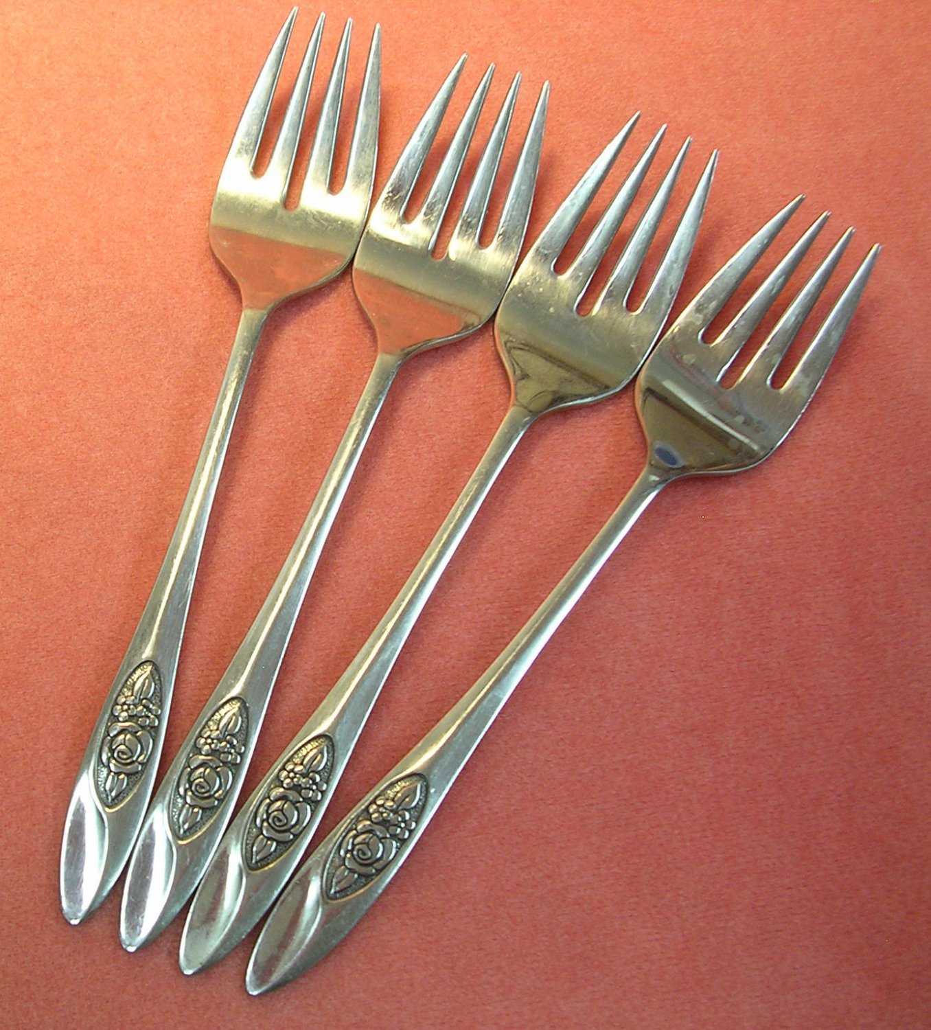 ONEIDA LTD 1881 ROGERS SPRING VALLEY 4 SALAD FORKS STAINLESS FLATWARE ...