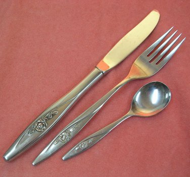 ONEIDA LASTING ROSE FORK KNIFE & BABY SPOON DELUXE STAINLESS FLATWARE SILVERWARE