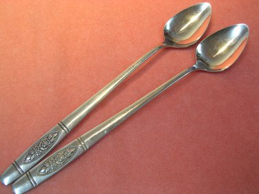 ONEIDA ROSE PENDANT 2 ICED DRINK SPOONS DELUXE SILVERWARE STAINLESS FLATWARE SATIN 18/10