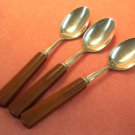 HULL unknown pattern BROWN WOOD 3 TEASPOONS STAINLESS FLATWARE SILVERWARE