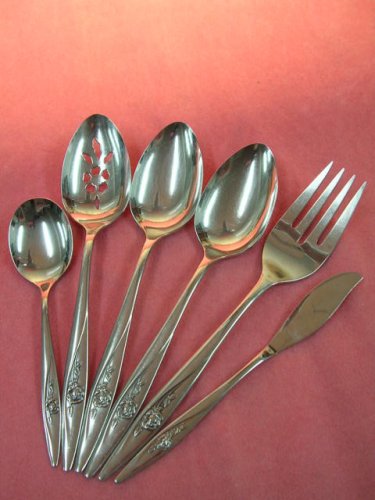 ONEIDA LASTING ROSE 6 SERVING SPOONS FORK SPREADER SUGAR DELUXE STAINLESS FLATWARE SILVERWARE