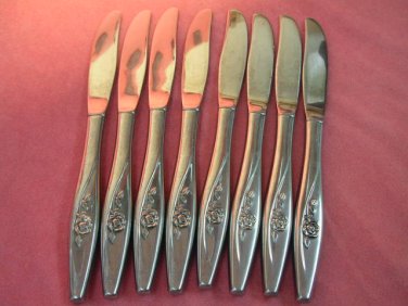 ONEIDA LASTING ROSE 8 KNIVES DELUXE STAINLESS FLATWARE SILVERWARE