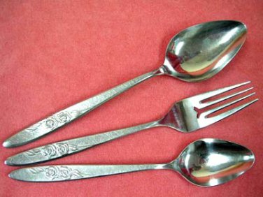EKCO CAROLYN FORK &2 SPOONS ETERNA STAINLESS STEEL FLATWARE SILVERWARE