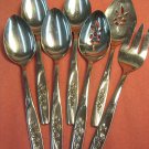ONEIDA TWIN ROSE 5 SERVING SPOONS FORK & SERVER ONEIDAWARE STAINLESS FLATWARE SILVERWARE