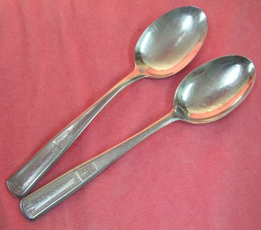 LADY HUBBARD 2 SERVING SPOONS UNKNOWN MFG STAINLESS FLATWARE SILVERWARE