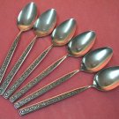 STANLEY ROBERTS CROWN EVENING LACE 6 PLACE SPOONS STAINLESS FLATWARE SILVERWARE