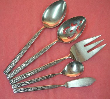 STANLEY ROBERTS CROWN EVENING LACE 5 SERVING STAINLESS FLATWARE SILVERWARE