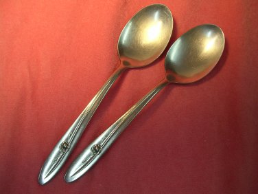 SEARS ROEBUCK PROVINCIAL ROSE 2 SERVING SPOONS TRADITION STAINLESS FLATWARE SILVERWARE