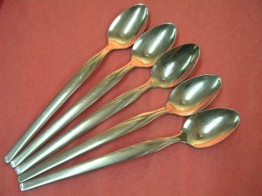INTERNATIONAL OLD COLONY 5 ICED TEA SPOONS STAINLESS FLATWARE SILVERWARE