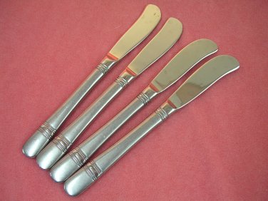 ONEIDA ASTRAGAL 4 PADDLE BUTTER SPREADERS GLOSSY STAINLESS FLATWARE SILVERWARE