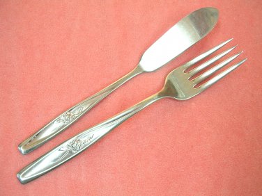 INTERNATIONAL RANDOM ROSE SALAD FORK & SPREADER LUXURY STAINLESS FLATWARE SILVERWARE