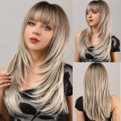 Blonde Wigs Long Blonde Bangs Dark Root Layered Synthetic Wig For Daily Use