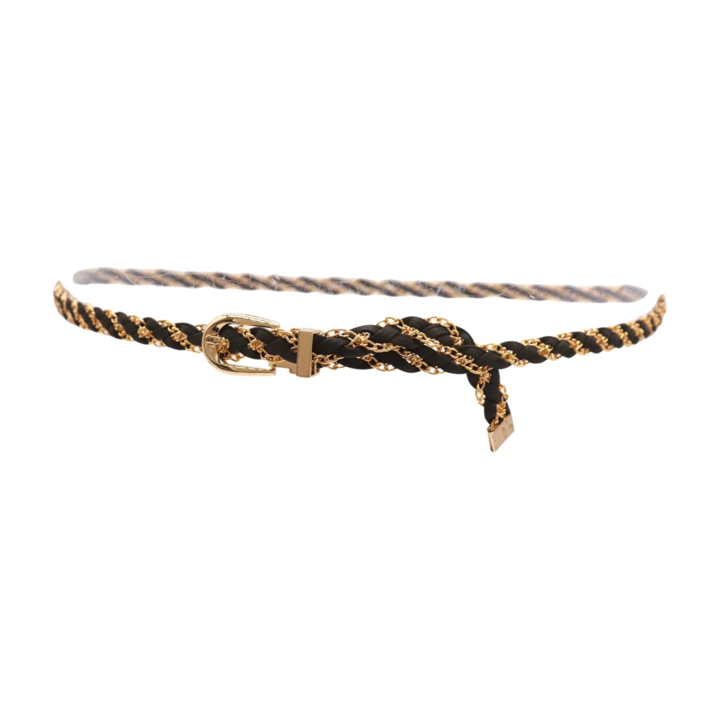 Red Chain Link Stretch Belt For Women - Skinny Metal Loop Belt With Gold Accents (Fits S/M)