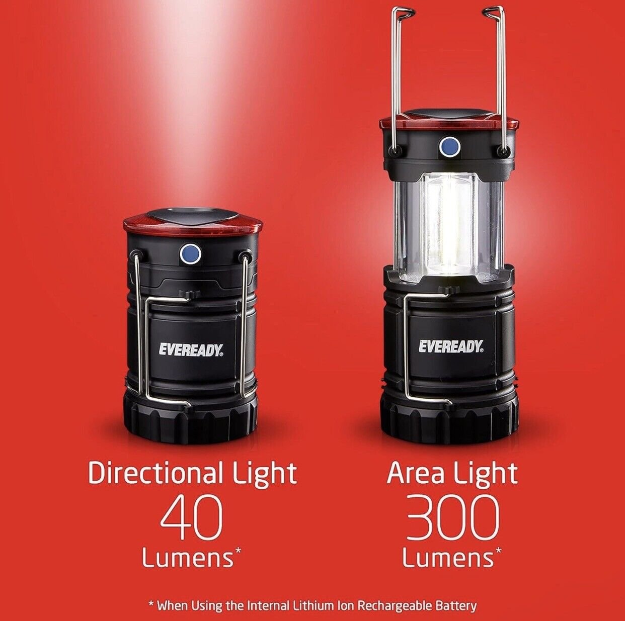 2 Eveready LED FlashlightLantern Combo, Rechargeable, Battery