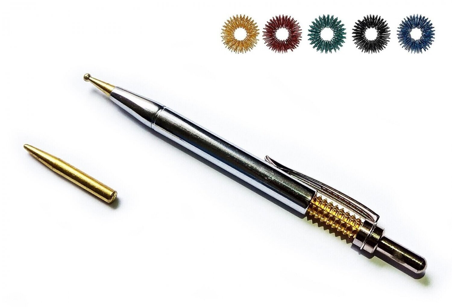 Sujok Acupressure Pen Type Magnetic Spring Probe 2in1 Massager Jimmy + 5 Rings