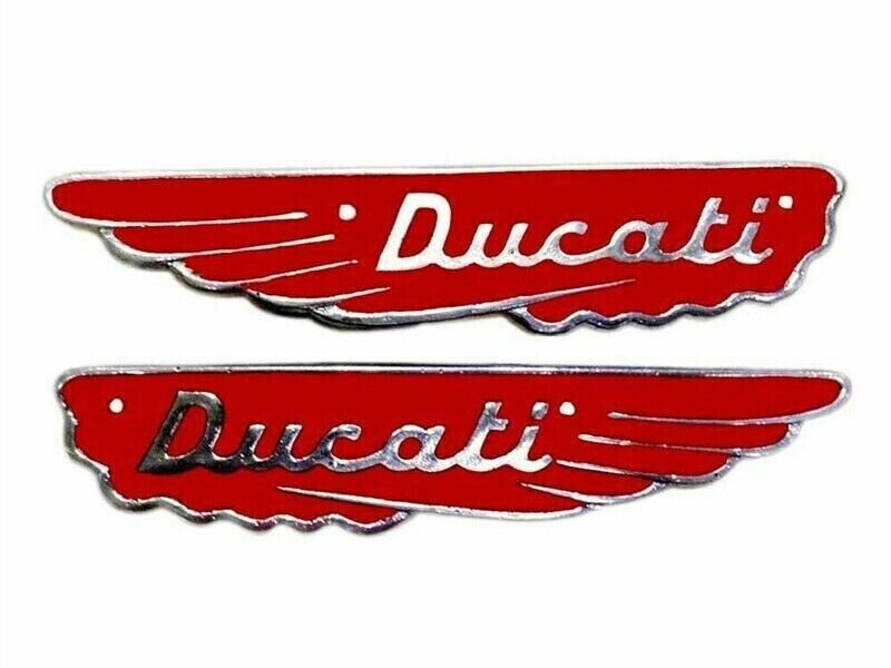 Pair Ducati Scrambler Petrol Gas Fuel Tank Red Badge Motif Emblem Alloy Vintage