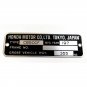 Honda Motor Co. Ltd. Tokyo Japan CB 500 F Frame Data Plate MFG. Year 197