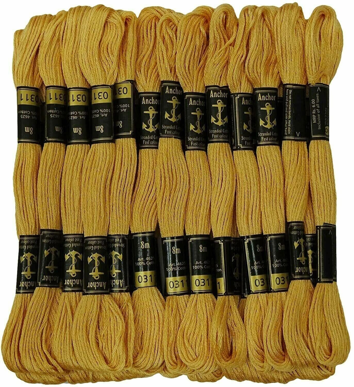 Anchor Stranded Cotton Thread Floss Hand Embroidery Threads Yellow Shade-25 Pcs