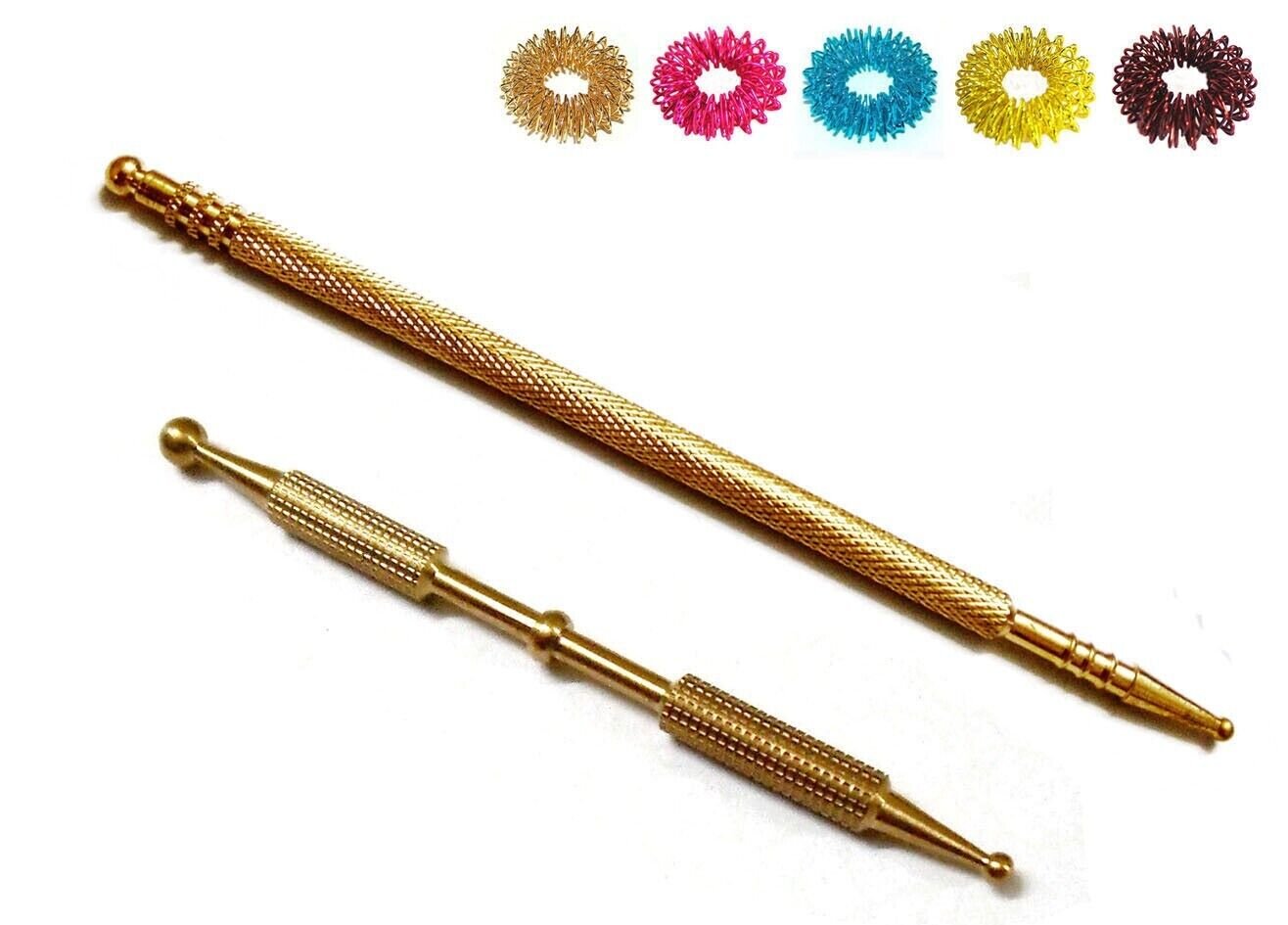 Mega & Cut Sujok Probe Acupressure Brass Metal Diagnostic Jimmy + 5 Free Rings