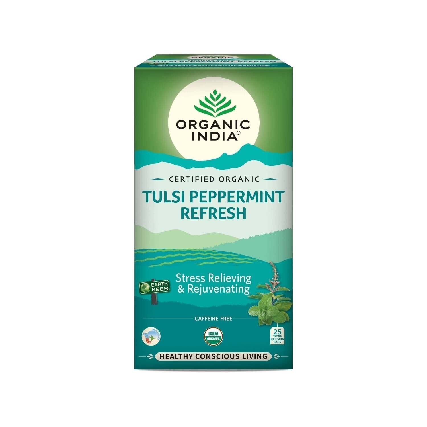 Organic India Tea for Immunity, Flavour Tulsi Peppermint Refresh -25 Tea Bags