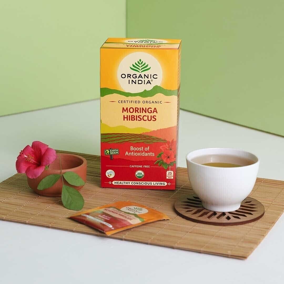 Organic India Moringa Hibiscus Tea Boost of Antioxidant 25 Teabags