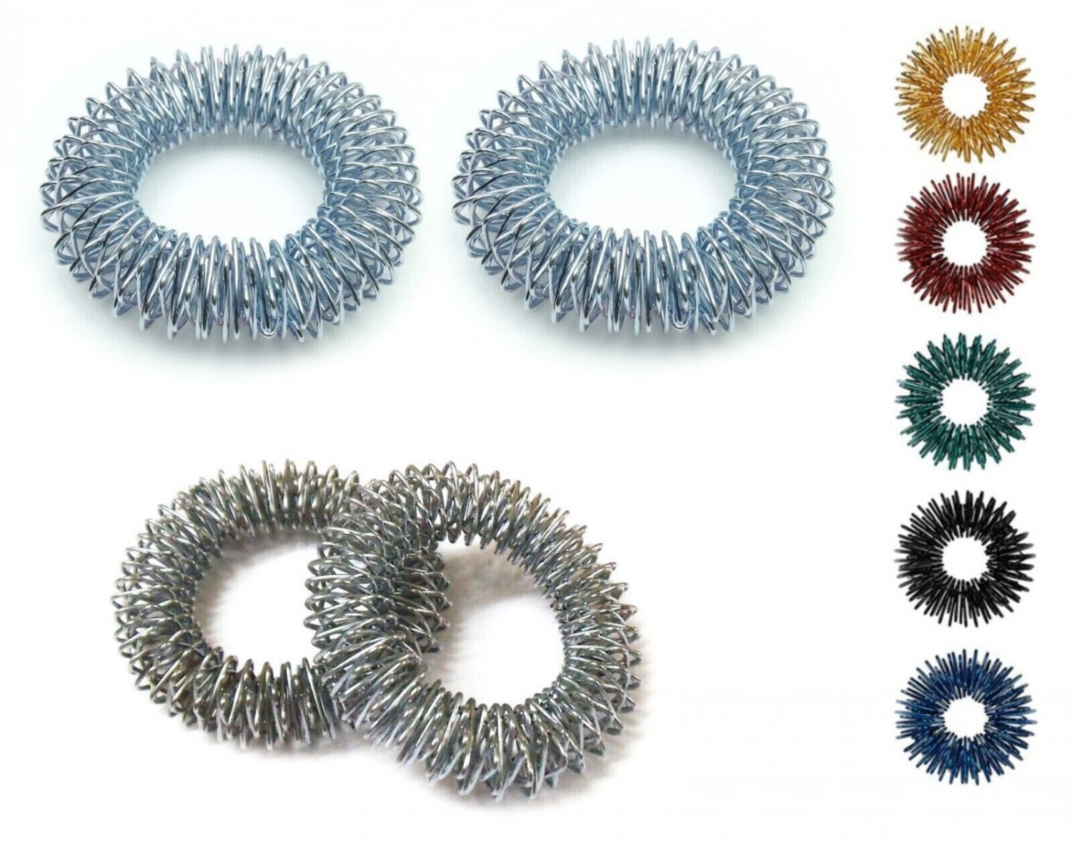 Acupressure Massage Bracelets (2 Large + 2 Small) + Sujok Rings (Set of 5)