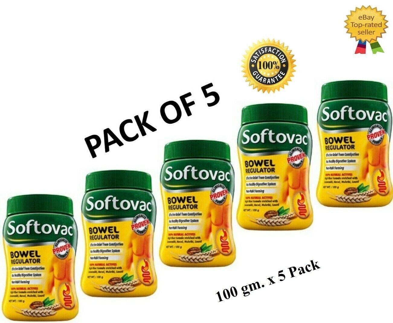 5x Softovac Regular Bowel Regulator For Effective Relief From Constipation 100GM