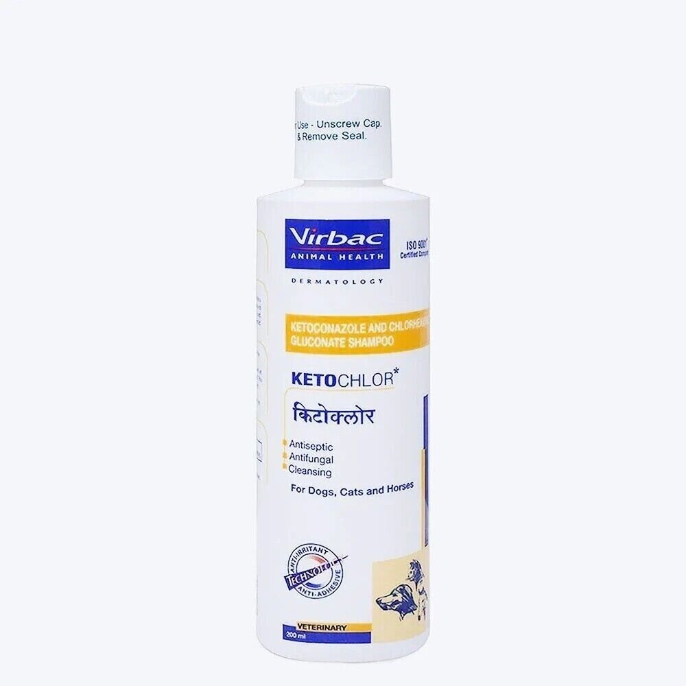 2x Virbac Ketochlor Medicated Antiseptic Shampoo for Cats/Dogs/Horses 8oz -200ml
