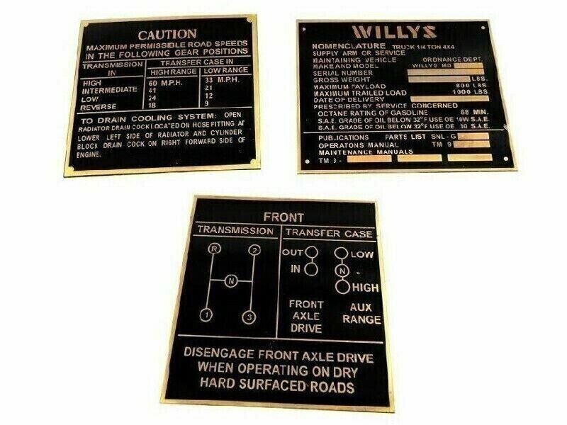 Fits For Willys Jeep MB GPW Rare Brass Acid Etching Dash Data Plate Set