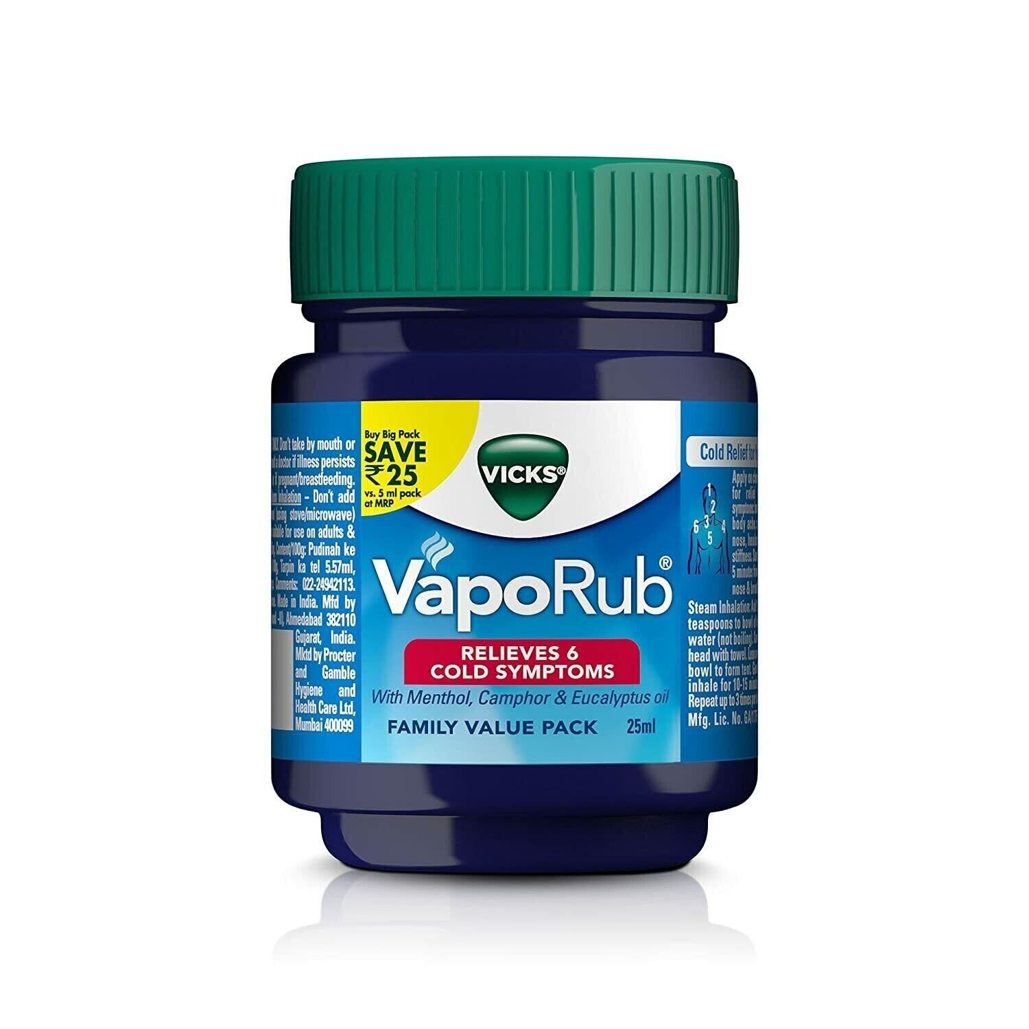 5x Vicks Vaporub Ointment Vaporizing blocked nose cough Nasal Relief 25ML