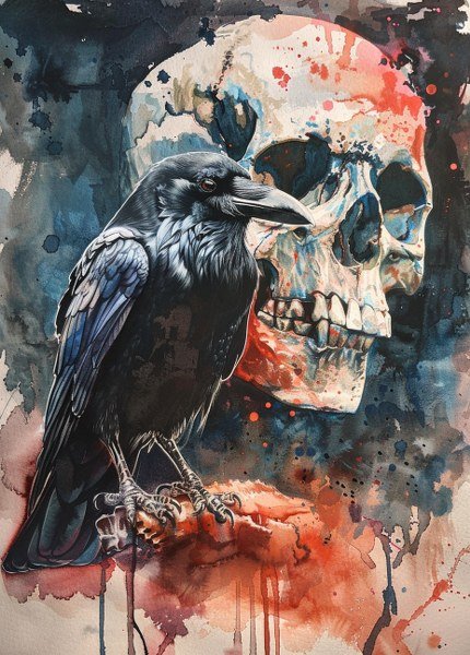 Print ACEO Raven Crow Skull Bird Art Card Limited Edition
