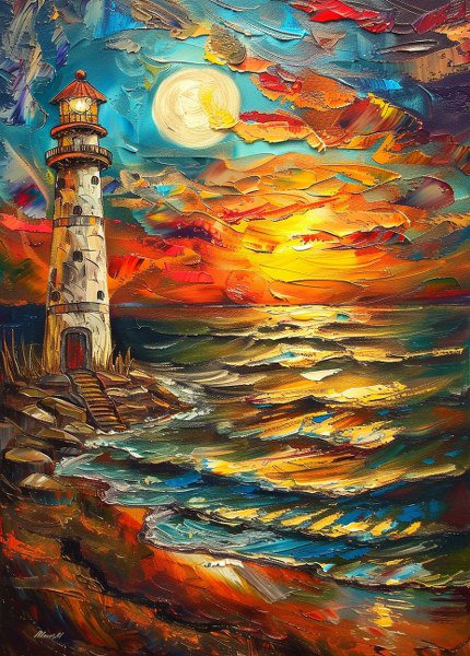 Print ACEO Light House Seaside Sunset Beach Art Card Limited Edition