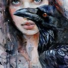 Print ACEO Raven Crow Skull Bird Woman Art Card Limited Edition