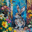Print ACEO Easter Bunny Eggs Flower Rabbit Animal Art Card Limited Edition