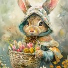 Print ACEO Easter Bunny Eggs Flower Rabbit Animal Art Card Limited Edition