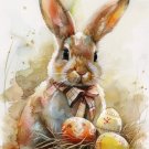 Print ACEO Easter Bunny Eggs Flower Rabbit Animal Art Card Limited Edition