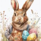 Print ACEO Easter Bunny Eggs Flower Rabbit Animal Art Card Limited Edition