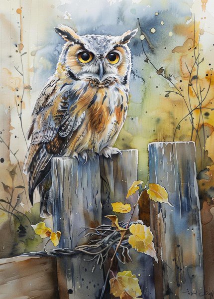 Print ACEO Mountain Owl Tree Bird Art Card Limited Edition