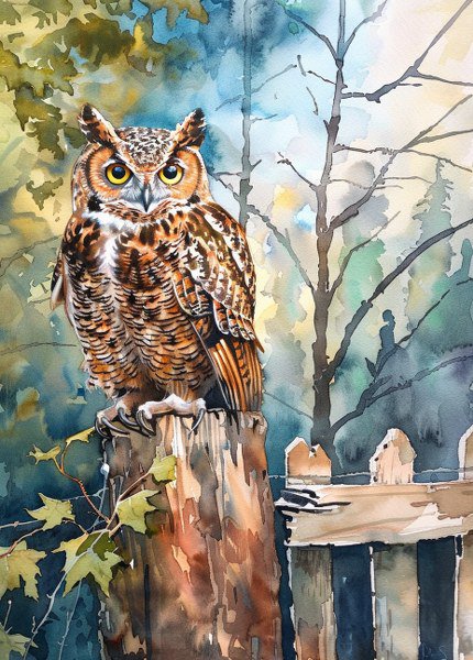 Print ACEO Mountain Owl Tree Bird Art Card Limited Edition