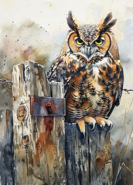 Print ACEO Mountain Owl Tree Bird Art Card Limited Edition
