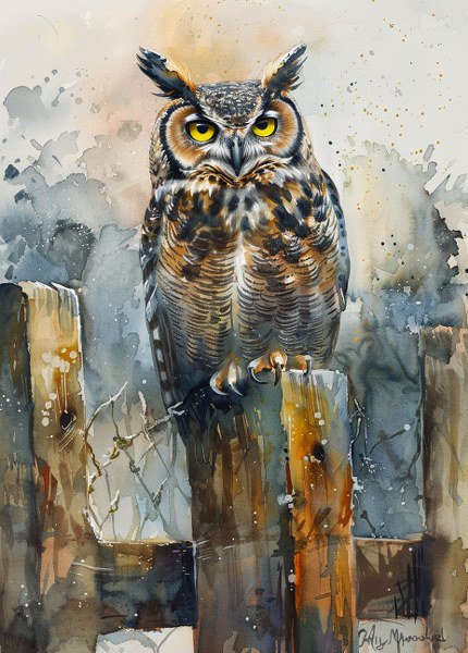 Print ACEO Mountain Owl Tree Bird Art Card Limited Edition