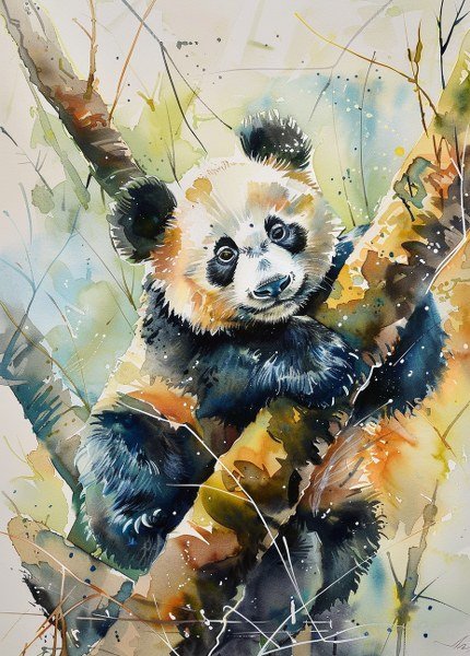 Print ACEO Panda Animal Tree Art Card Limited Edition