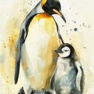 Print ACEO Penguin Mom & Penguin Baby Animal Art Card Limited Edition