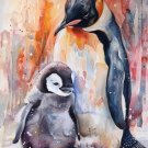 Print ACEO Penguin Mom & Penguin Baby Animal Art Card Limited Edition