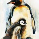 Print ACEO Penguin Mom & Penguin Baby Animal Art Card Limited Edition