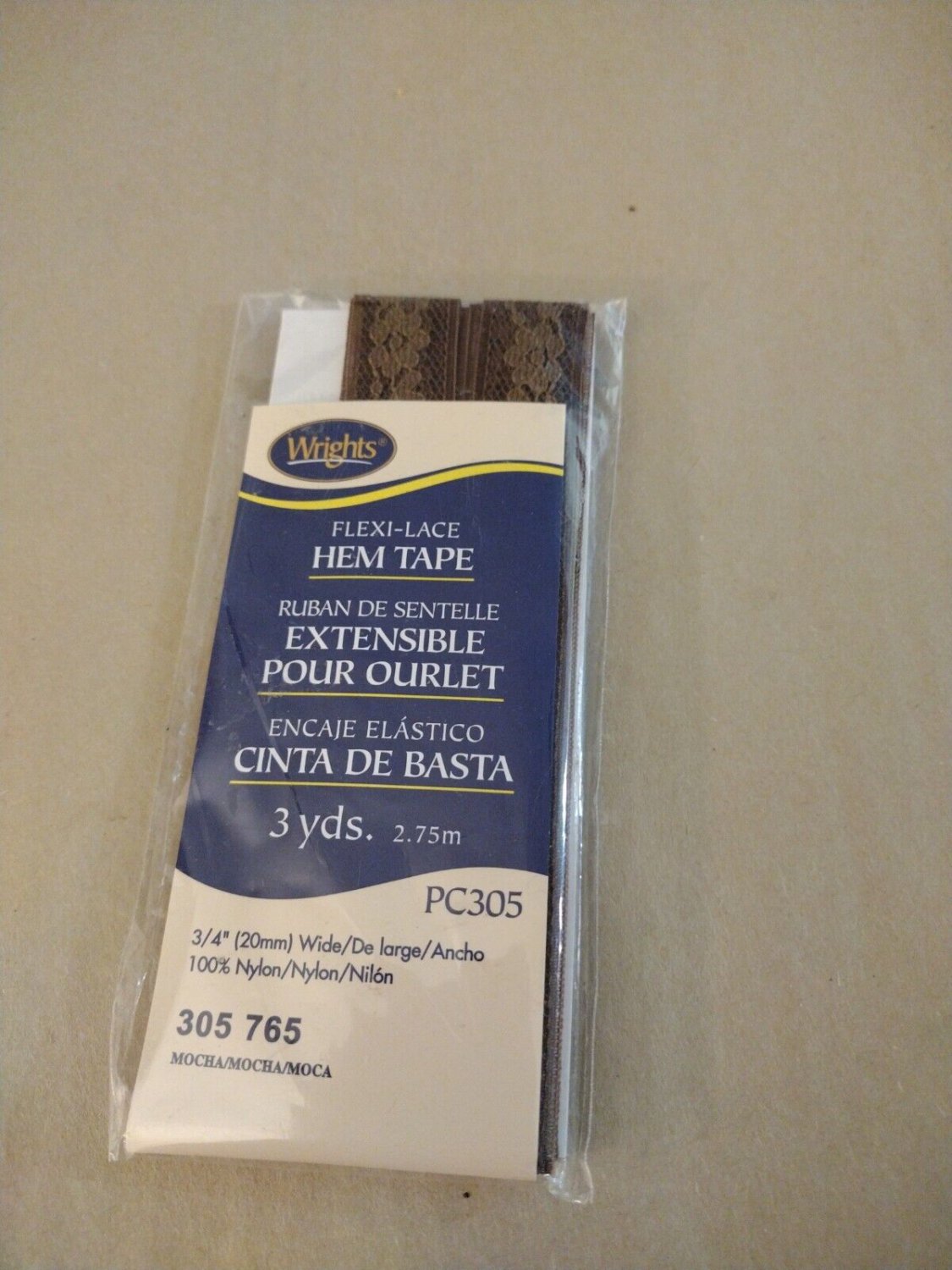 Wrights FlexiLace Hem Tape 3/4 In. 305091 3 Yds ColorMocha NIP! 3 Yards.